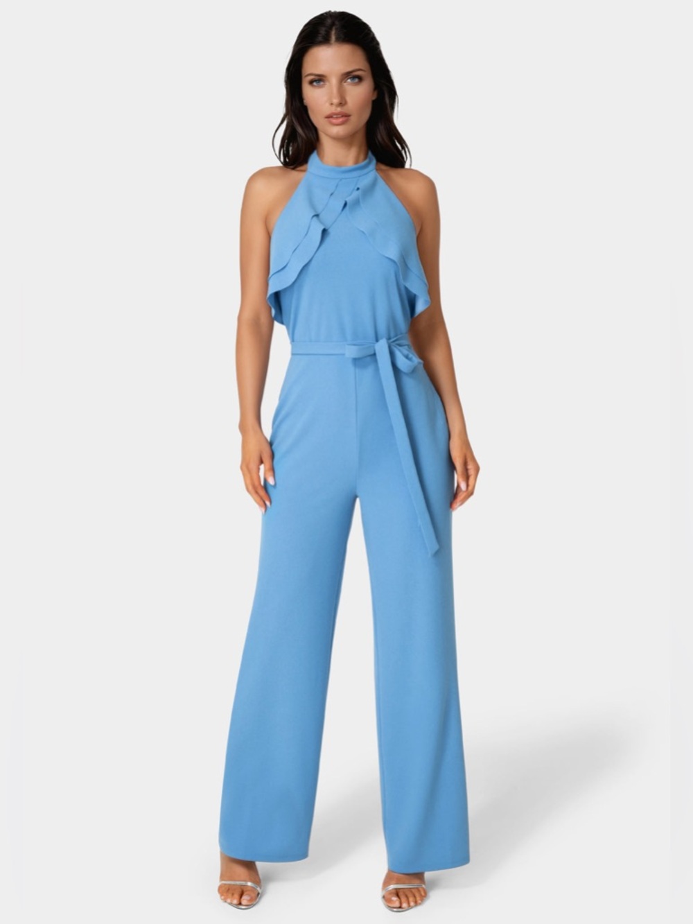 SCUBA CREPE RUFFLED HALTER JUMPSUIT